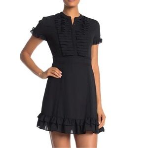 Rebecca Minkoff Ariel ruffle trim mini short sleeve dress black 4 cocktail